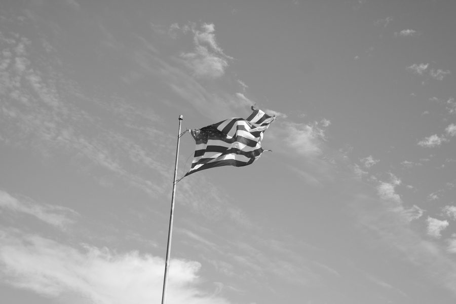 The American flag gloriously waves in the wind